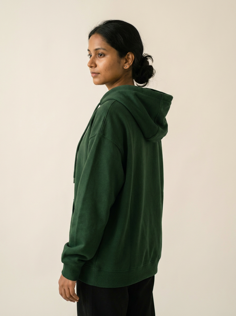 Unhurried Bottle Green - Back view with drawstrings