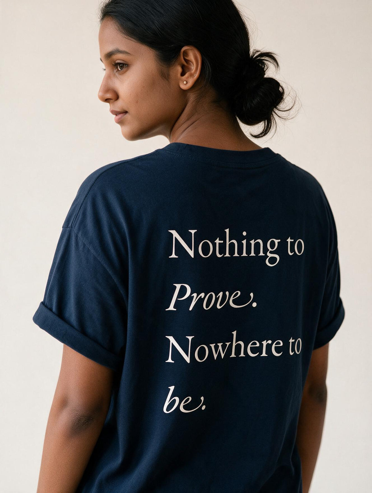 Nothing to Prove Nowhere to Be Navy Blue - Detail close-up back print