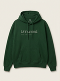 Unhurried Bottle Green - Product flat lay with drawstrings and neck label