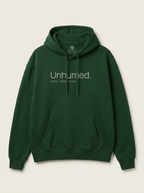 Unhurried Bottle Green - Product flat lay with drawstrings and neck label